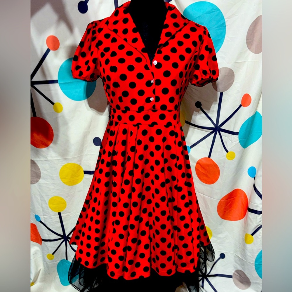 Red & Black Polka Dot Housewife/SwingDress 
Size Medium